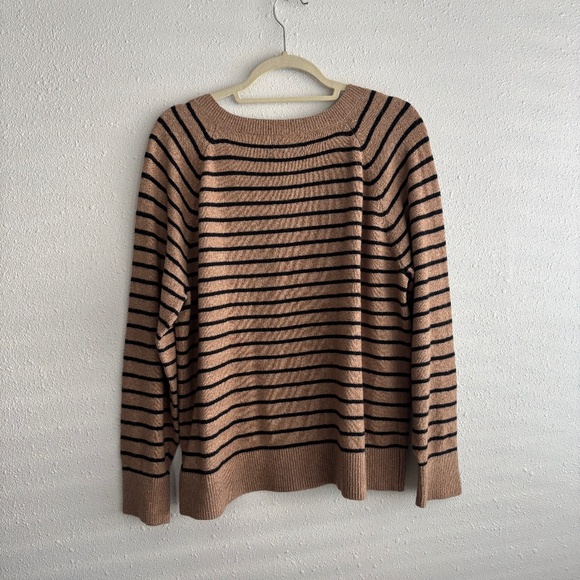 Old Navy So Soft Loose V-Neck Striped Brown/Black Sweater - Picture 6 of 8